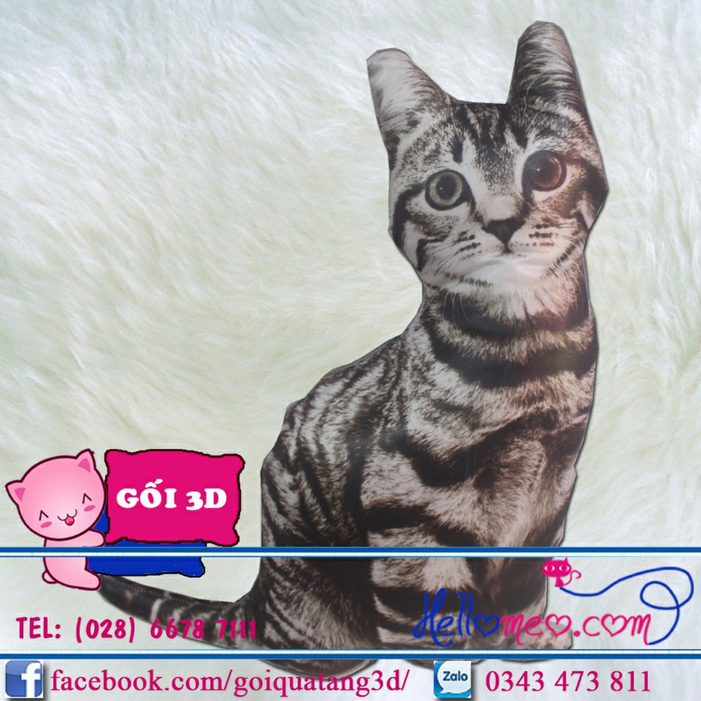 Gối Ôm 3D Hình Con Mèo Ngồi Cho Bé