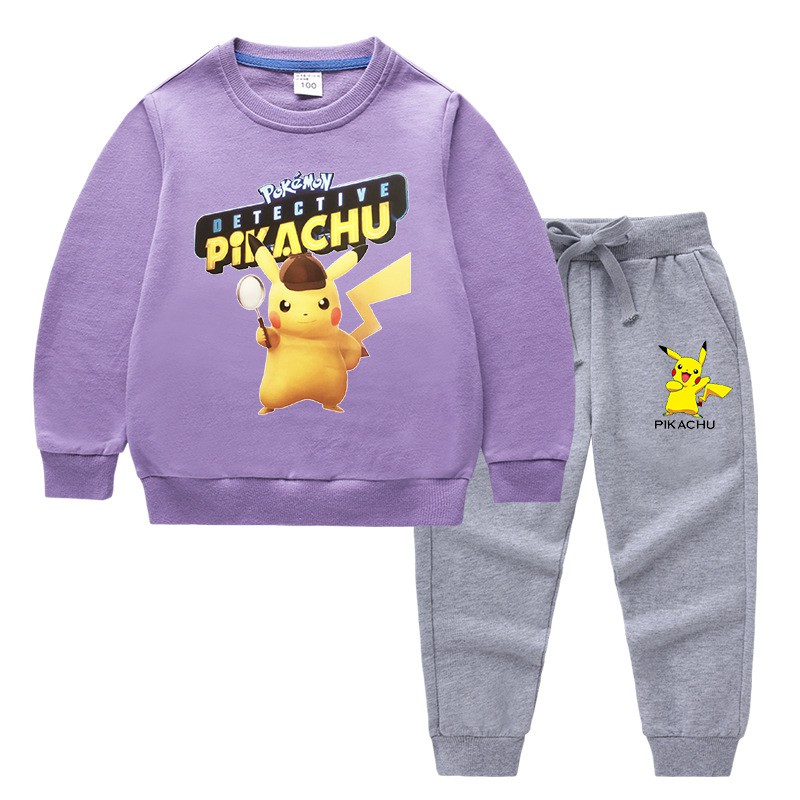 Bộ Đồ Cotton Dài Tay Họa Tiết Pikachu Xinh Xắn Theo Phong Cách Mùa Xuân Dành Cho Bé