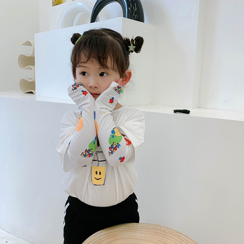 Găng Tay Chống Nắng Chống Tia UV Bằng Lụa Lạnh Họa Tiết Hoạt Hình Dễ Thương Cho Bé