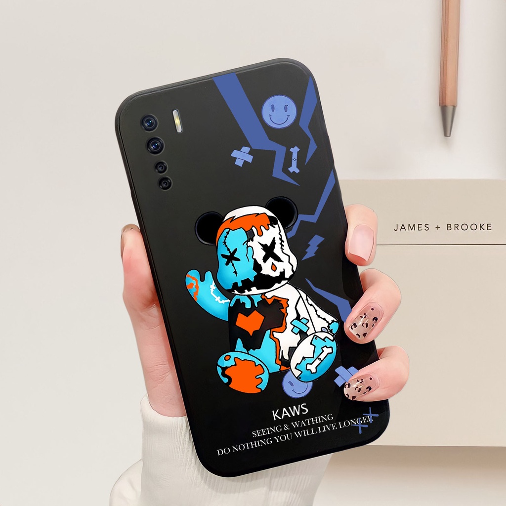 Ốp lưng Oppo Reno 3 /  A91 in hình gấu cạnh viền vuông có bảo vệ camera