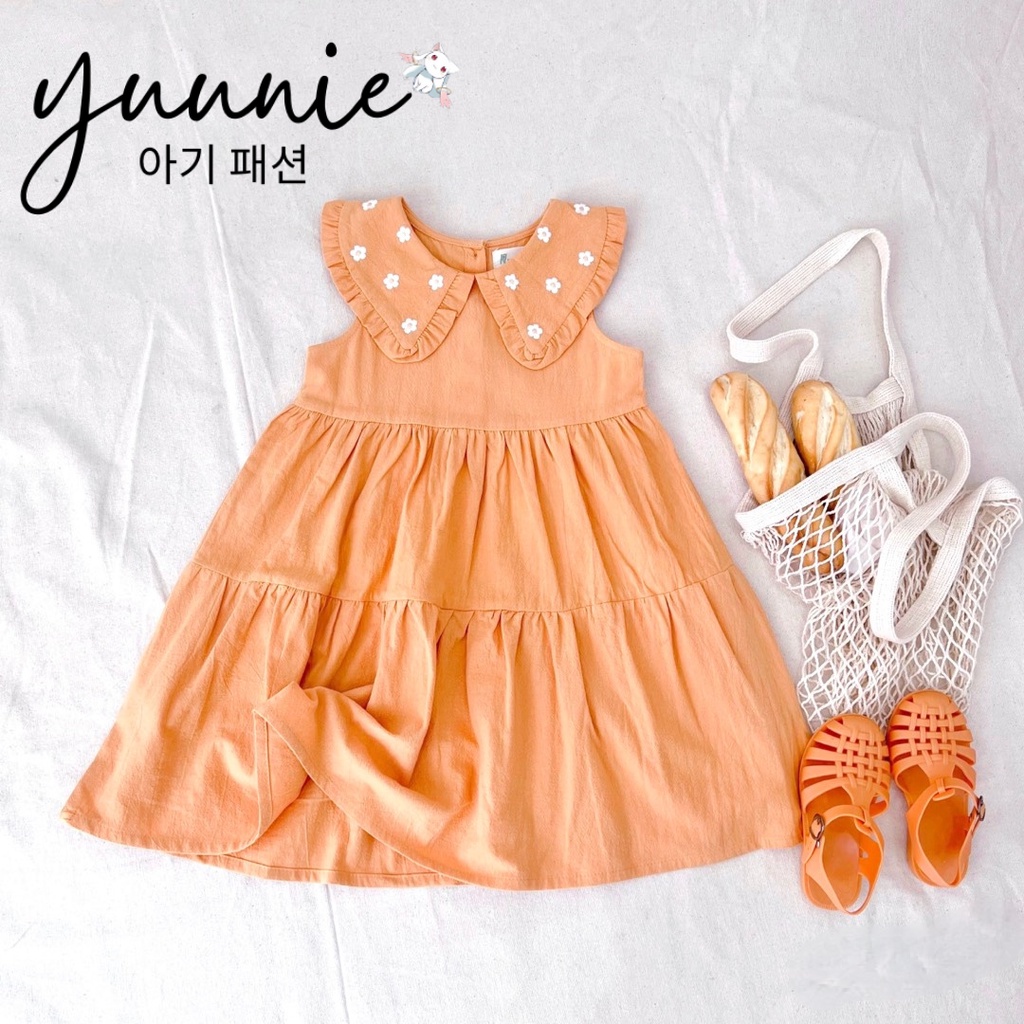 Váy cho bé gái thêu hoa 3 màu vàng hồng cam YUUNIE xinh đẹp cho trẻ em 3 4 5 6 7 8 9 10 tuổi