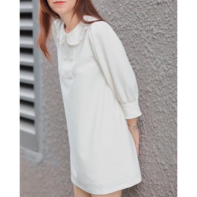 Đầm suông trắng cổ bèo RUCHAN