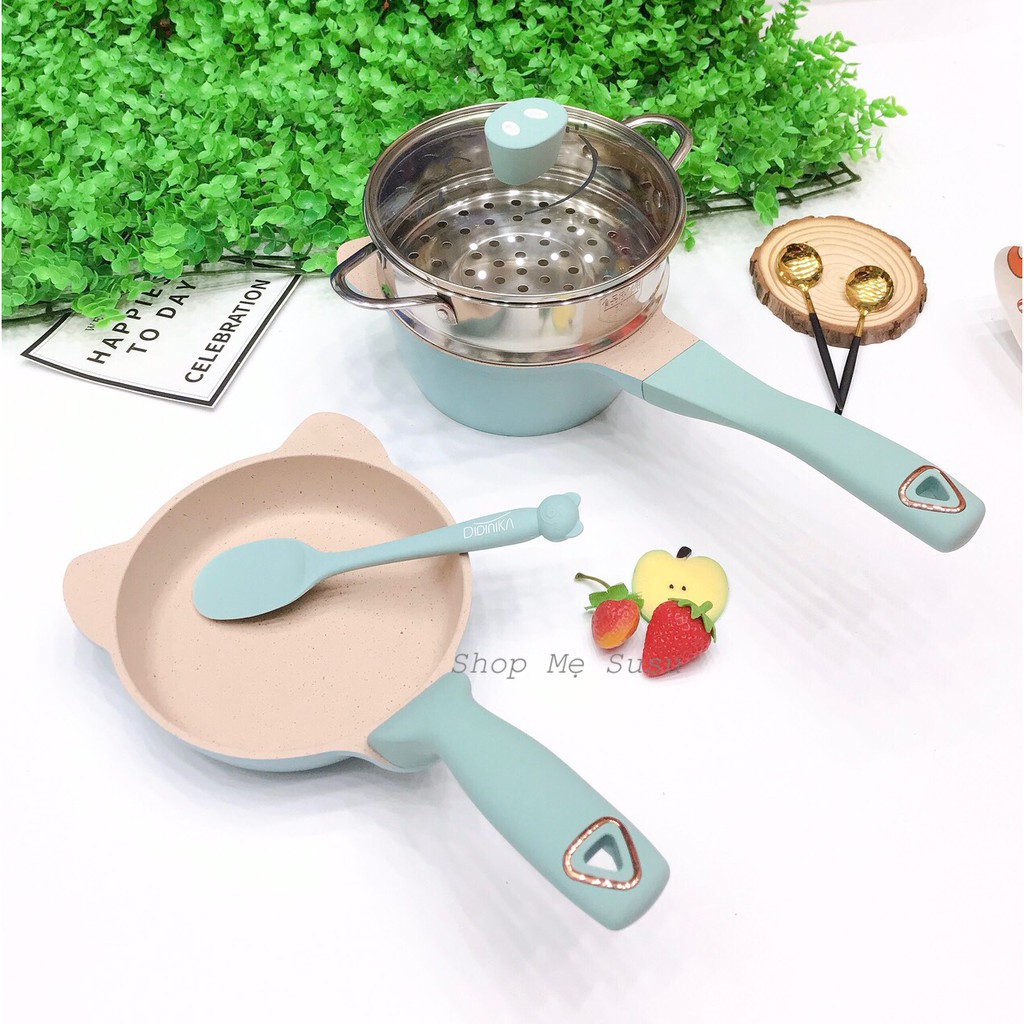 Bộ Nồi Chảo Cao Cấp Didinika 16cm kèm xửng hấp cho bé ăn dặm