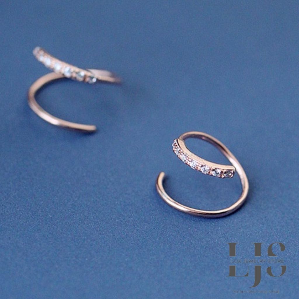 Khuyên tai mạ bạc không gỉ Lux Jewelry, bông tai kiểu xoắn đính đá giá rẻ - LUX773
