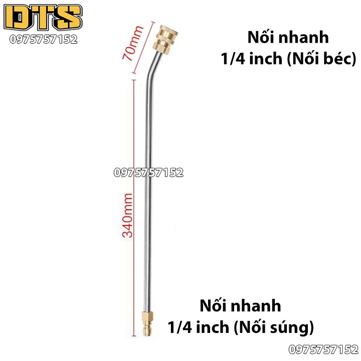 Ống nối uốn cong 30 độ nối nhanh béc phun gắn súng xịt rửa áp lực cao - Ren nối nhanh 1/4 (Dài 34cm)