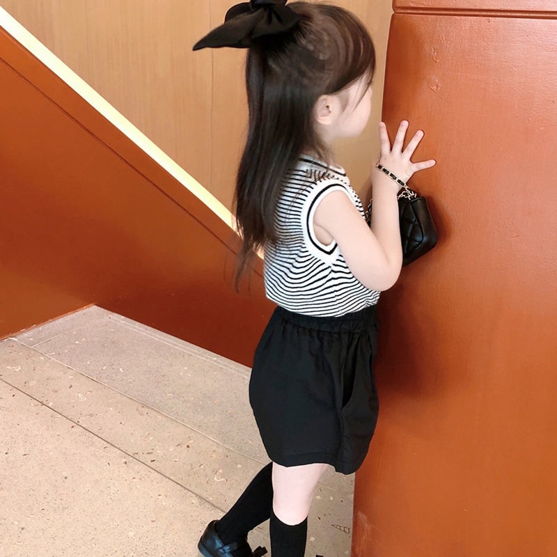 Bộ Áo Thun Cotton Sát Nách + Quần Đùi Phong Cách Nhật Bản Dễ Thương Thời Trang Mùa Hè Cho Bé Gái