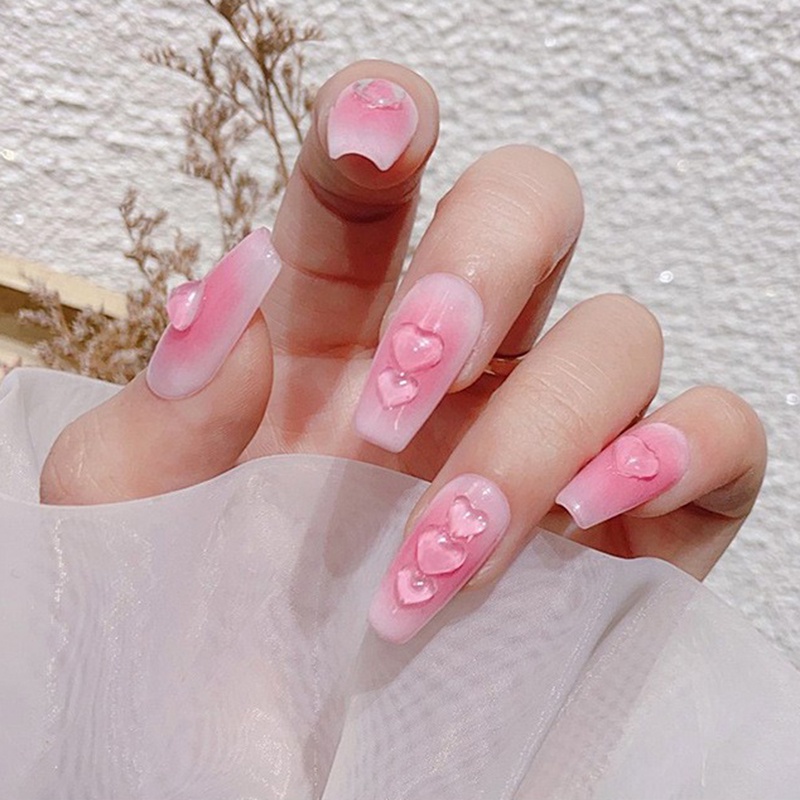 Miếng Dán Trang Trí Móng Tay Trong Suốt Không Phai Màu Hình Trái Tim Phẳng