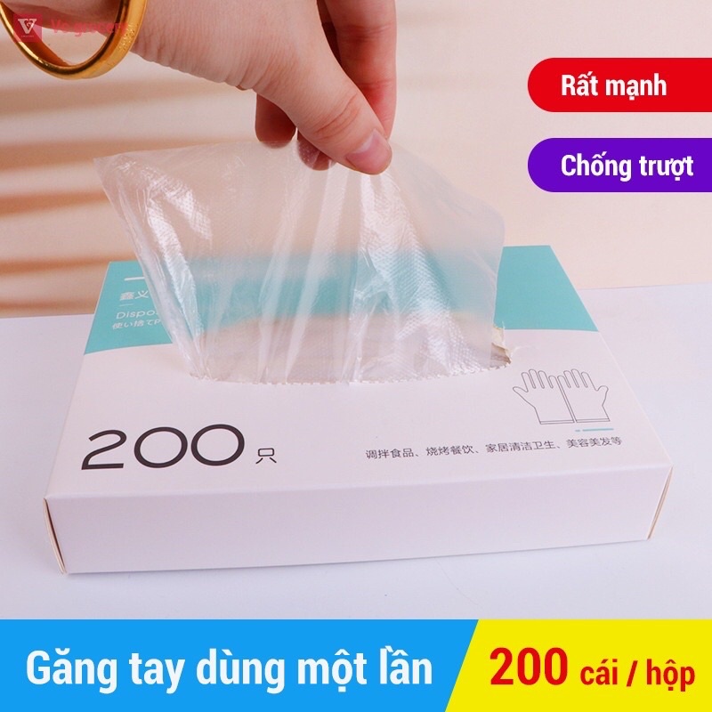 Hộp 200 bao tay nilon dùng 1 lần