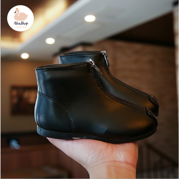 [sẵn] Bốt bé gái da mềm khóa giữa dáng basic Hàn Quốc K034