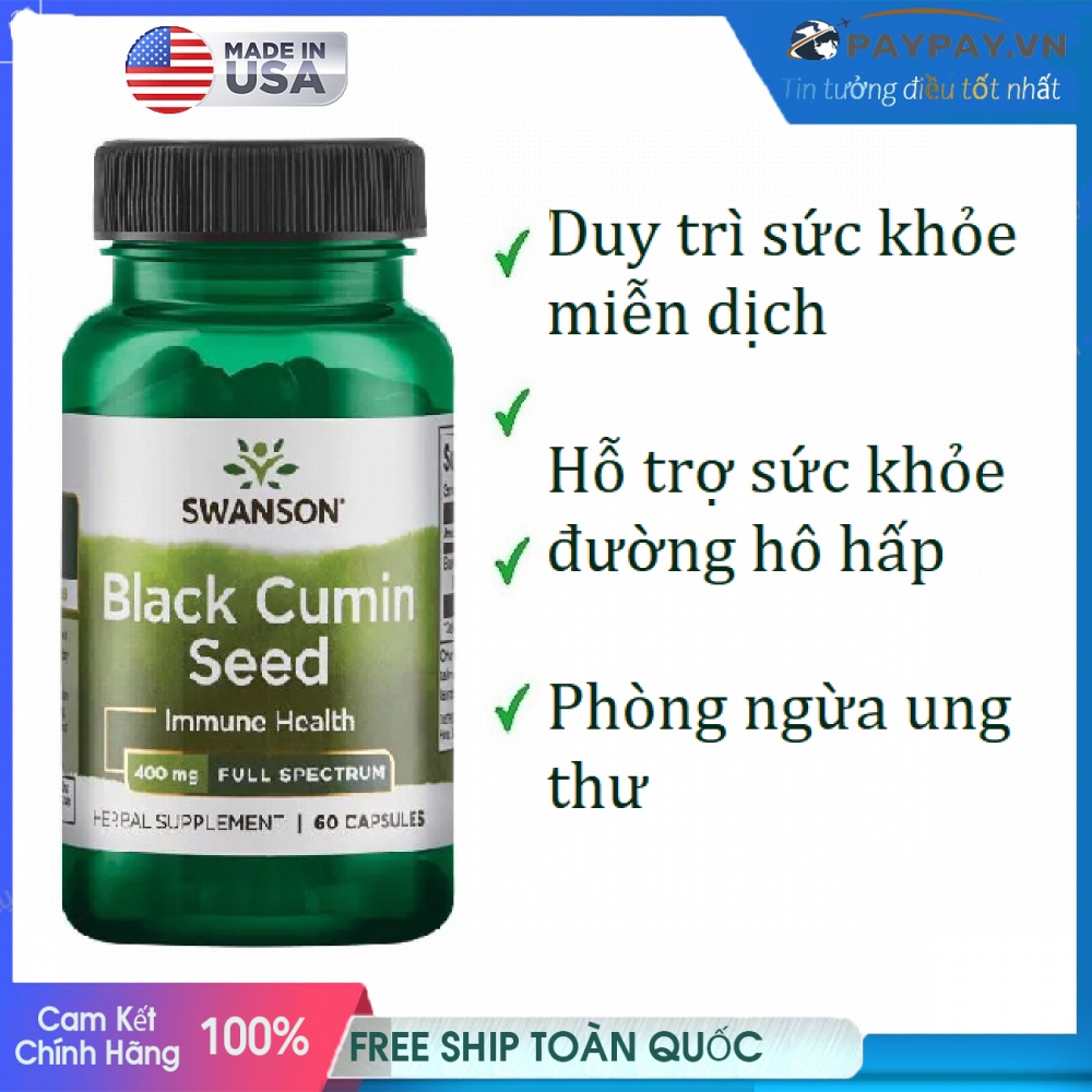 Viên nang Hạt Thì Là Đen tăng cường sức khỏe đường hô hấp duy trì miễn dịch Swanson Black Cumin Seed