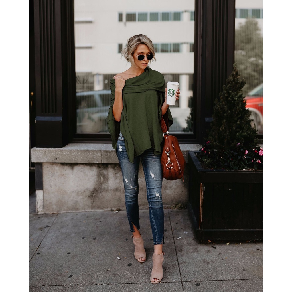 Women Fashion Tops Long Sleeve Off Shoulder Pullover Casual Loose Shirt Elegant Blouse