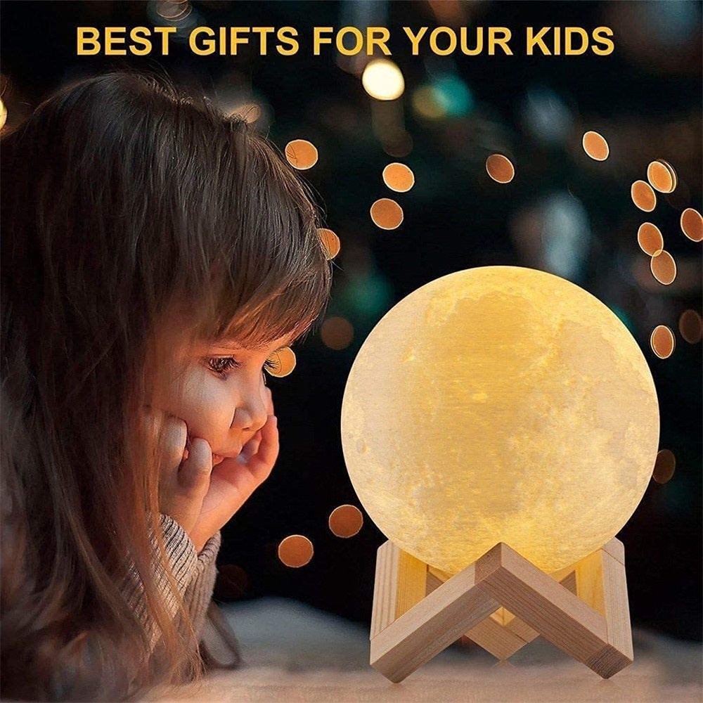 Đèn Ngủ LED Hình Mặt Trăng 3D Có Giá Đỡ Trang Trí Phòng Ngủ Cho Trẻ