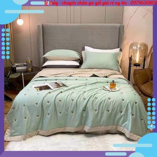 Chăn hè cotton lụa thêu tim cao cấp mềm mịn, 2mx2m2 hàng uy tín
