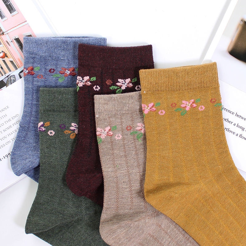 Set 5 Đôi Vớ Cotton Trơn Dáng Rộng Dành Cho Phụ Nữ Độ Tuổi Trung Niên