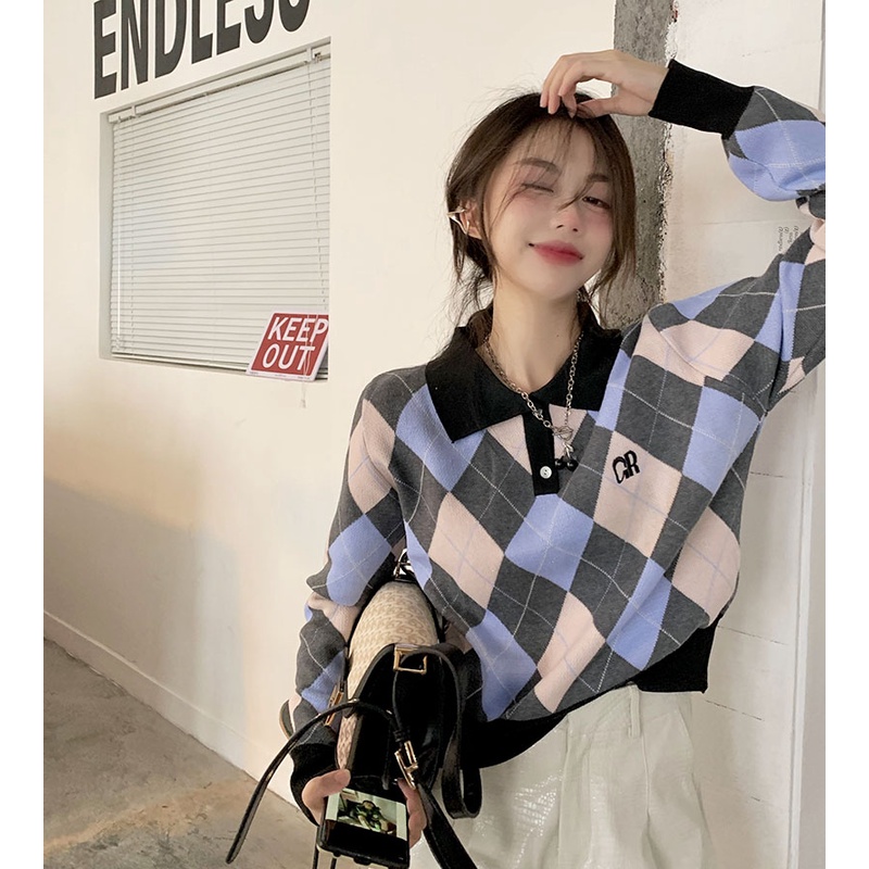 QKOOLE Áo nữ  tay dài cổ bẻ thời trang Hàn Quốc xinh xắn