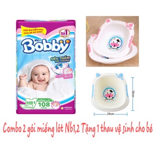 [Tặng thau cho bé]Combo 2 gói miếng lót Bobby Nb1(108 miếng)/Nb2(60 miếng)