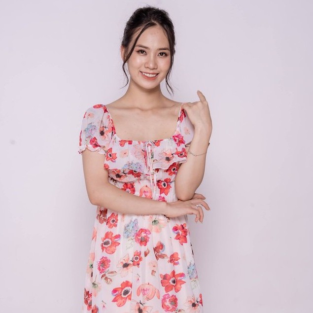 Đầm voan xòe họa tiết cúp ngực TKFASHION DK988