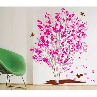 Decal dán tường Cây lá hồng