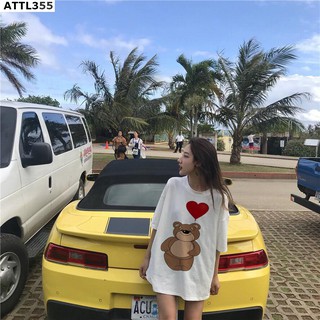 ÁO THUN TAY LỠ IN HÌNH CON GẤU CẦM BÓNG TRÁI TIM SIÊU HOT - 355