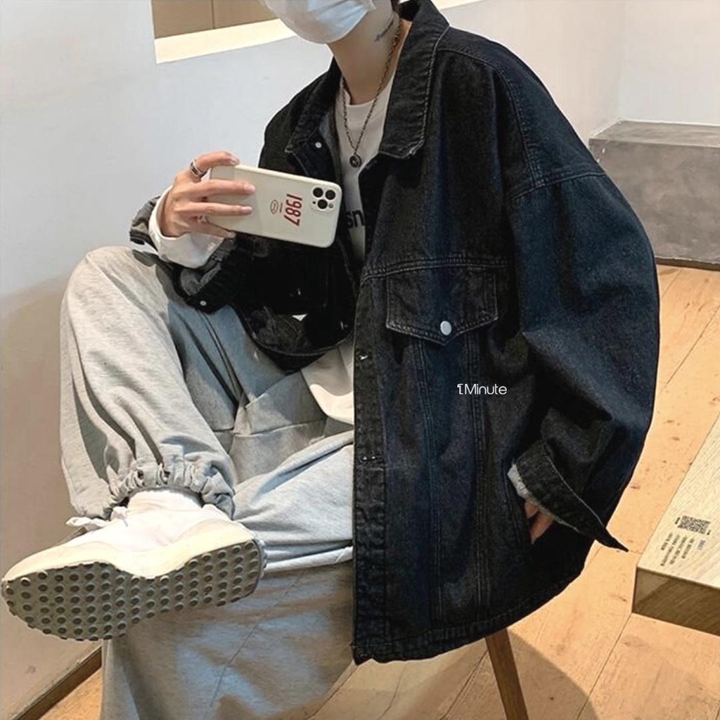 Áo khoác jeans Unisex Ulzzang - Áo khoác bò nam nữ phong cách thời trang trẻ trung 1Minute