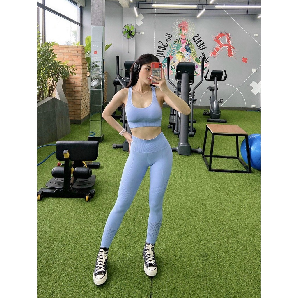 Bộ Tập Gym Yoga Nữ Bộ Quần Dài Aó Bra Mitao Vuông Co Dãn Thấm Hút Mồ Hôi Nhiều Màu Hàng Loại 1