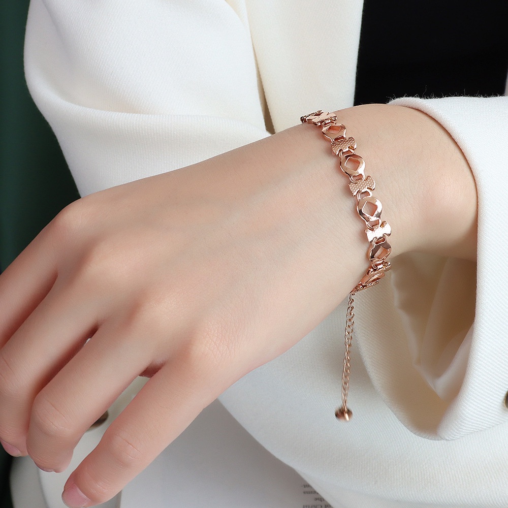 Vòng tay dây xích bằng thép titan dày 18k họa tiết hình học phong cách hiphop cho nữ
