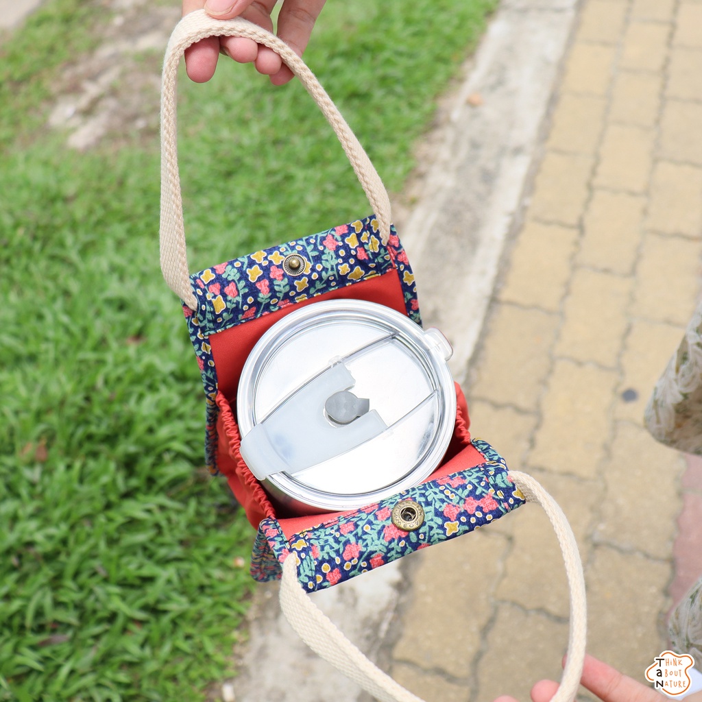 Túi vải đựng bình nước họa tiết hoa nhí đỏ vàng Tancupholder