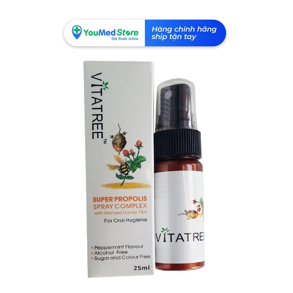 Xịt họng Keo ong đen hỗ trợ cải thiện và phòng ngừa tình trạng viêm, đau, rát họng Vitatree Super Propolis Spray