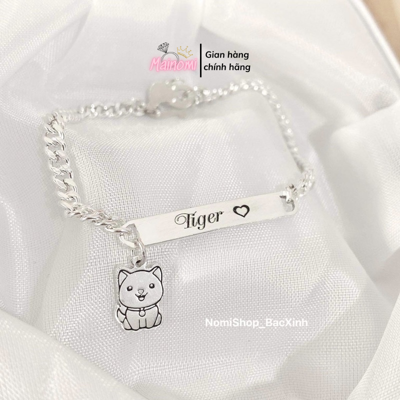 Lắc tay bạc khắc tên 2 mặt cho cả nhà đẹp, miễn phí treo thêm 1 thẻ charm Bạc chuẩn Mainomi Shop Bạc Xinh