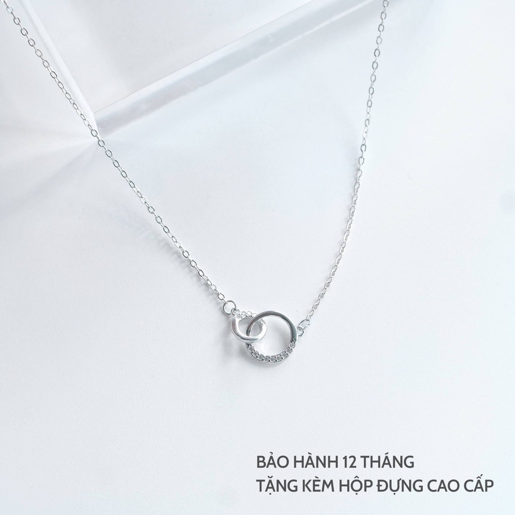 Dây chuyền bạc 2 vòng tròn đính đá, vòng cổ nữ Miuu Silver Double Circle Necklace