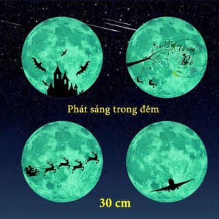 Tấm dán tường Miếng dán trang trí Decal dạ quang phát sáng trong đêm hình Mặt Trăng Quà tặng đẹp Decor phòng