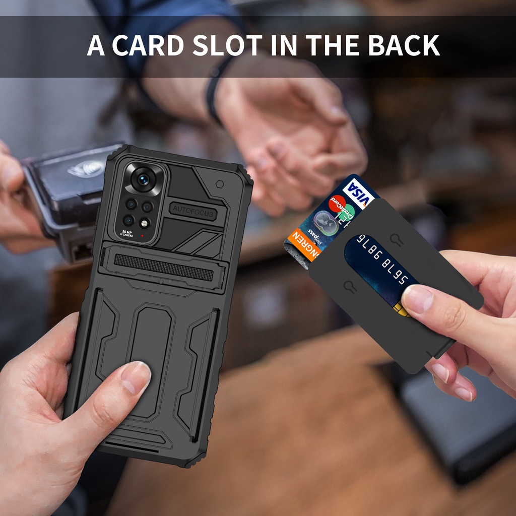 Ốp Điện Thoại Kiểu Giáp Bảo Vệ Có Ngăn Đựng Thẻ Dạng Trượt Cho Xiaomi Redmi Note 11 11S Pro Global 3