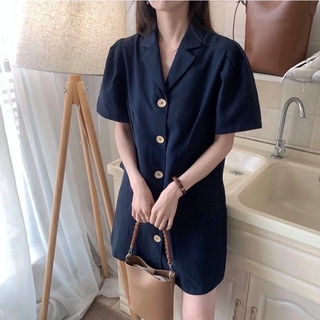 Đầm váy dáng suông xanh đen cổ sơ mi