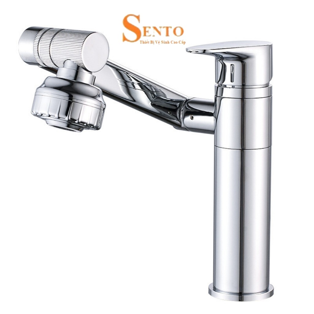 Vòi Lavabo Vòi Rửa Mặt Nóng Lạnh SENTO Chất Liệu Đồng Có Thể Xoay 360 Độ - Tặng Kèm Cặp Dây