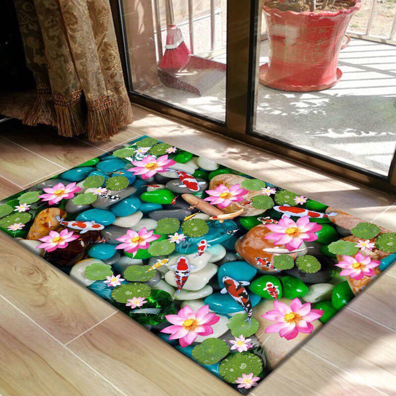 (50x80cm) THẢM CHÙI CHÂN LÔNG MỊN TRANH CÁ COI 3D