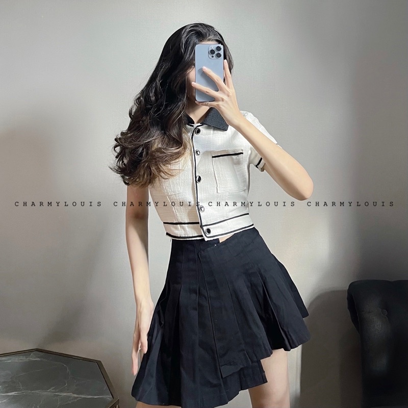 Set Áo Croptop Dạ & Chân Váy Kaki Cao Cấp
