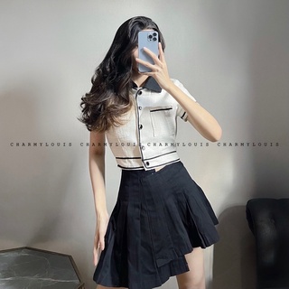 Set áo croptop dạ & chân váy kaki cao cấp