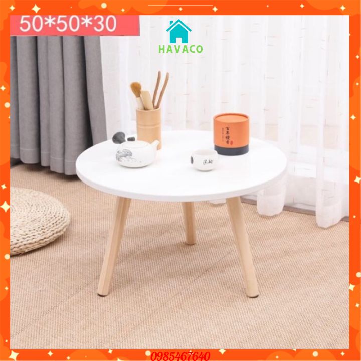 Bàn trà sofa ngồi bệt tròn 60cm chân gỗ tần bì cao cấp