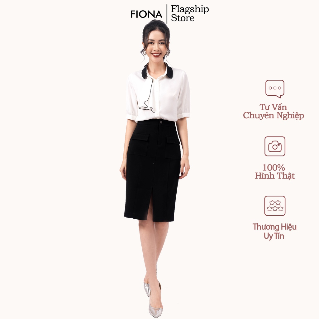 Chân váy bút chì FIONA, chân váy công sở xẻ trước phối túi màu đen F251426