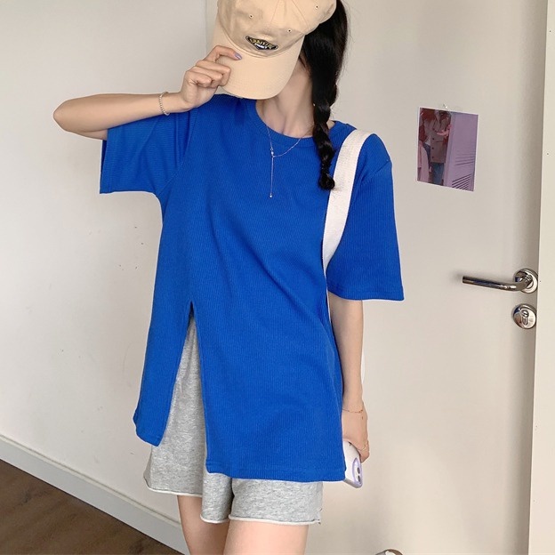 Áo Thun Tay Ngắn Dáng Rộng Xẻ Tà Kiểu vintage Thời Trang Mùa Hè Cho Nữ