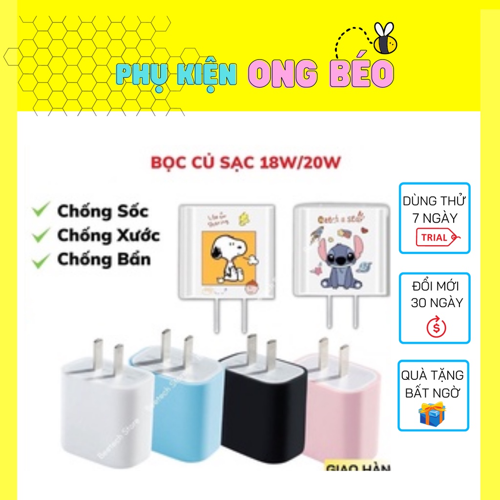 Phụ kiện bọc củ sạc ip 18w/20w , vỏ bọc cốc sạc nhiều hình dễ thương - phukien_ongbeo