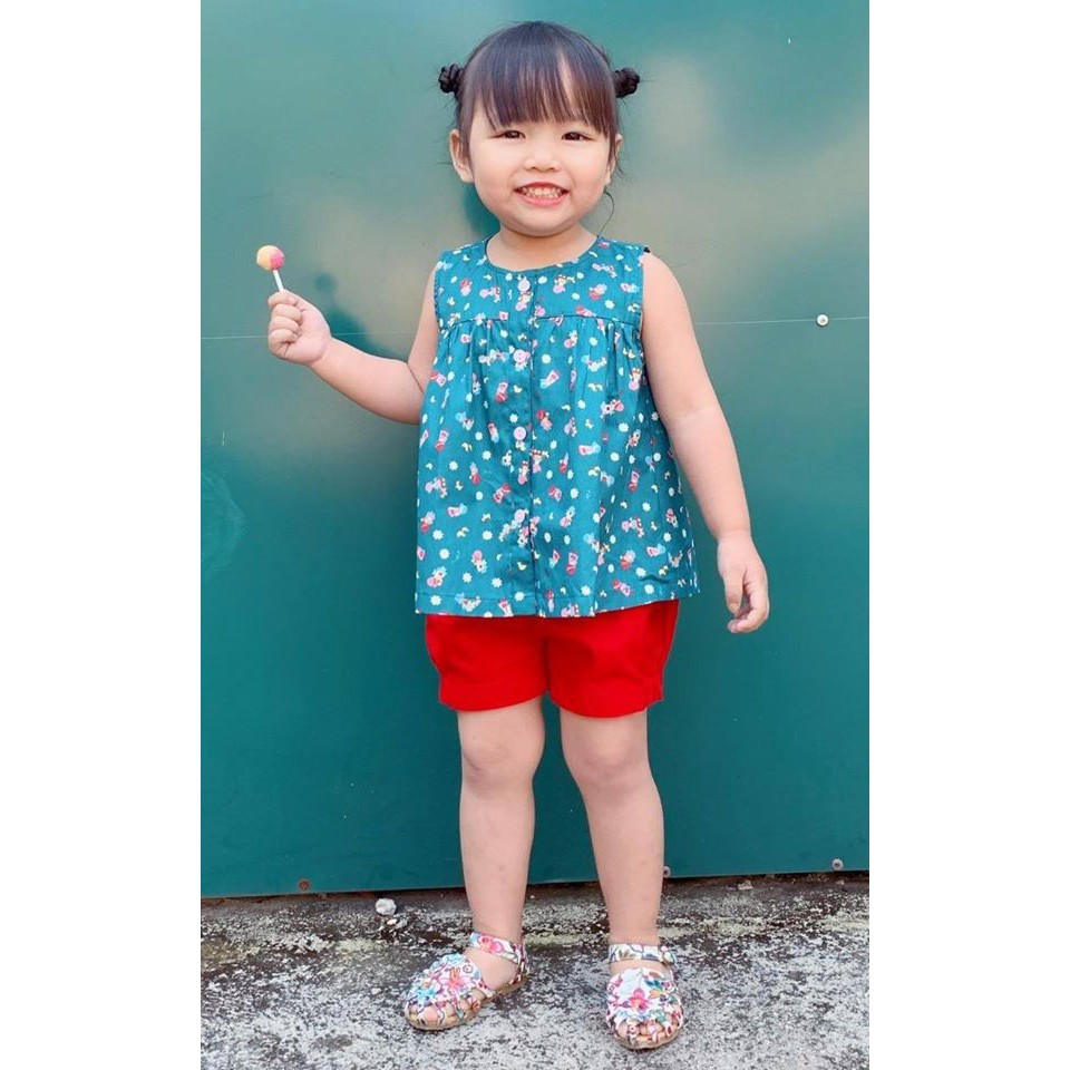 Set bộ Sofia áo xanh búp bê short đỏ