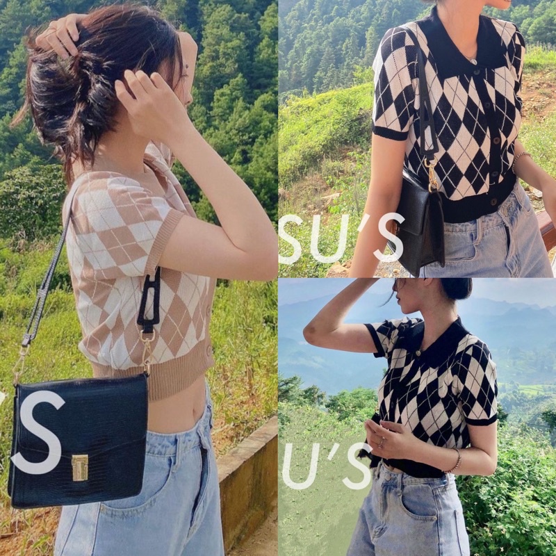 [Ảnh thật/Video]Áo len quả trám cổ polo Áo len croptop phong cách cổ điển sang chảnh | BigBuy360 - bigbuy360.vn