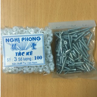 Trọn bộ vít bake (100 con)  + tắc kê nhựa số 3 (100 con)