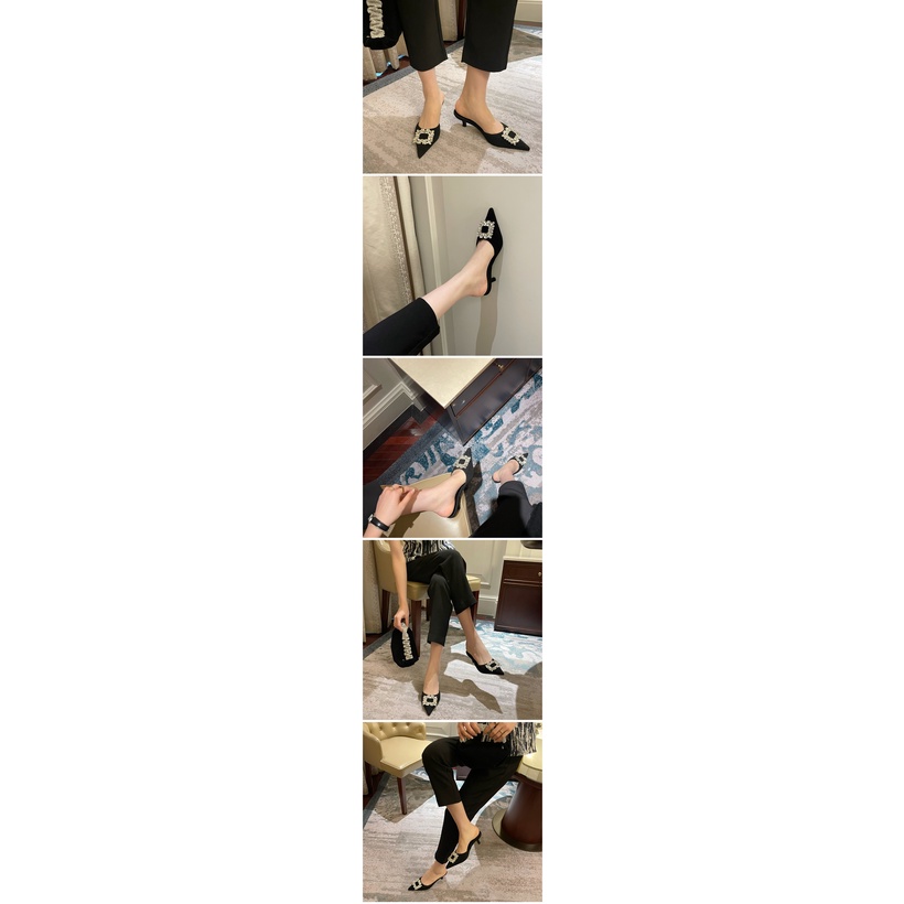 Giày Cao Gót Mũi Nhọn Đính Đá Hình Hoa Hướng Dương Xinh Xắn Thời Trang Cho Nữ Size 35-39 1.97 Inch