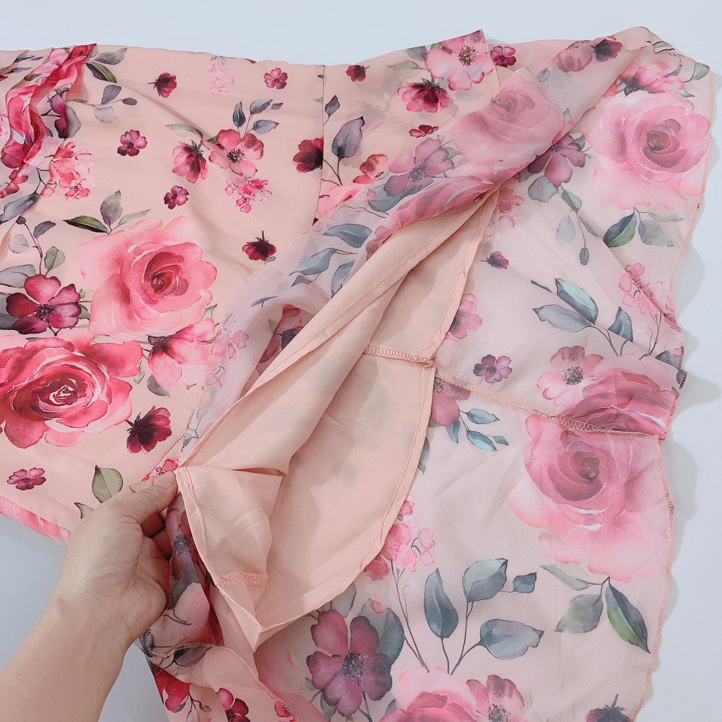 VN74 - VÁY HOA HỒNG VOAN TƠ ĐUÔI CÁ XẾP EO NỮ | BigBuy360 - bigbuy360.vn