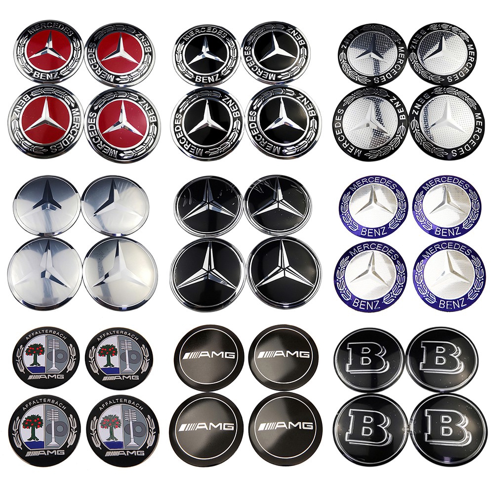 Bộ 4 Miếng Dán Kim Loại 56mm Trang Trí Nắp Trục Bánh Xe Hơi mercedes benz amg w205 w176