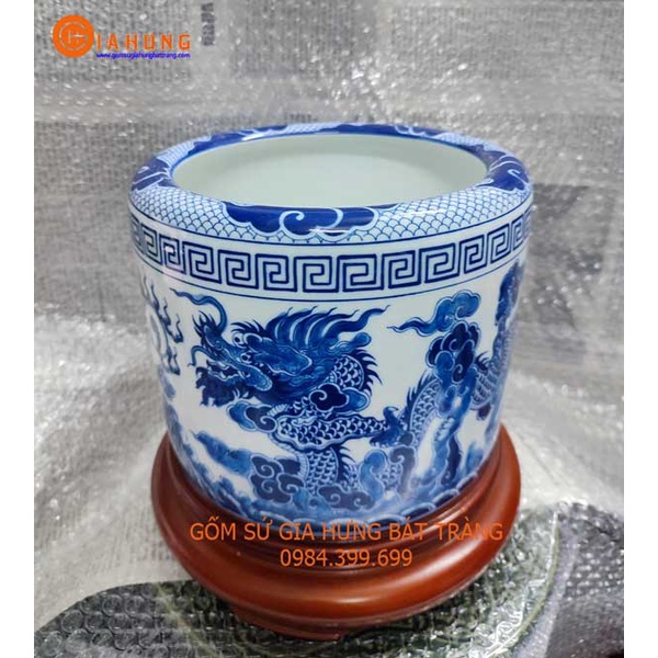 Bát hương vẽ rồng phượng gốm bát tràng