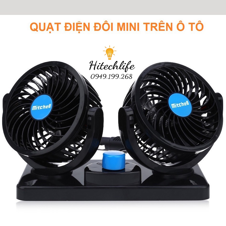 Quạt Điện Đôi Mini Cho Ô Tô 12V - Thông Gió Cho Xe Hơi Xe Tải Gắn Taplo - Xoay 360 Độ Để Bàn Làm Việc Tiện Ích Cắm Tẩu