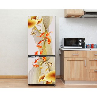 Decal dán tủ lạnh - Mẫu Hoa Sen Cá Chép - Chất liệu cao cấp - Có sẵn keo dán